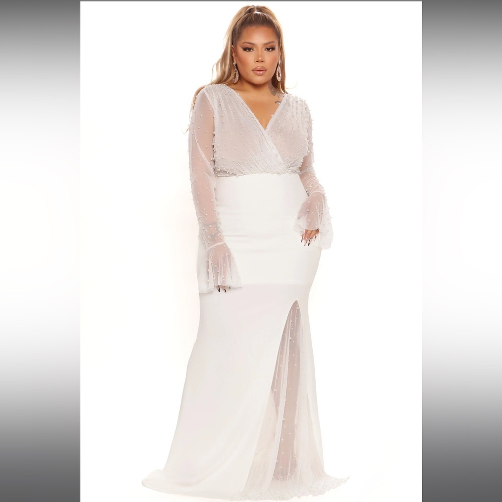 Fashion Nova Pearl Embellished Wedding Dress